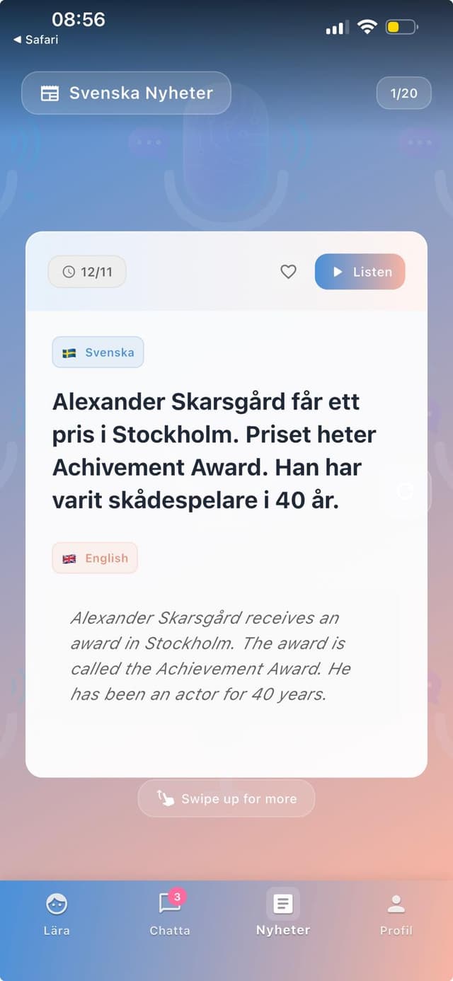 Talanu News screen — Read Swedish news